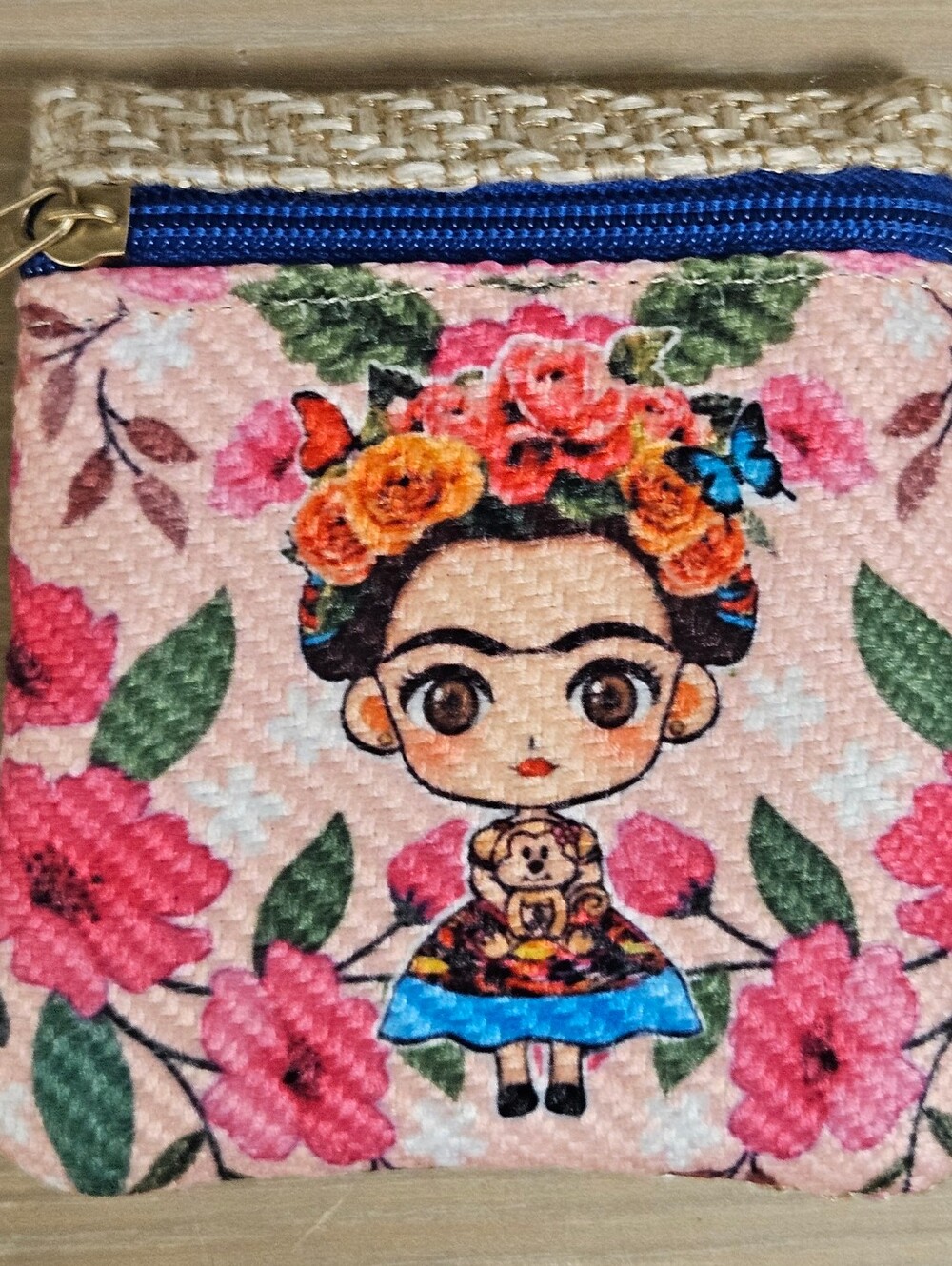 HANDMADE FRIDA KAHLO EMBROIDERED 4" COIN POUCH BAG MINI WALLET MEXICO